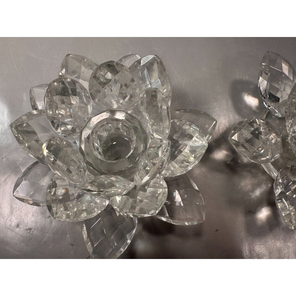 Shannon Crystal Candle Holder Lotus Flower Godinger Ireland Vintage Pair - Picture 8 of 16